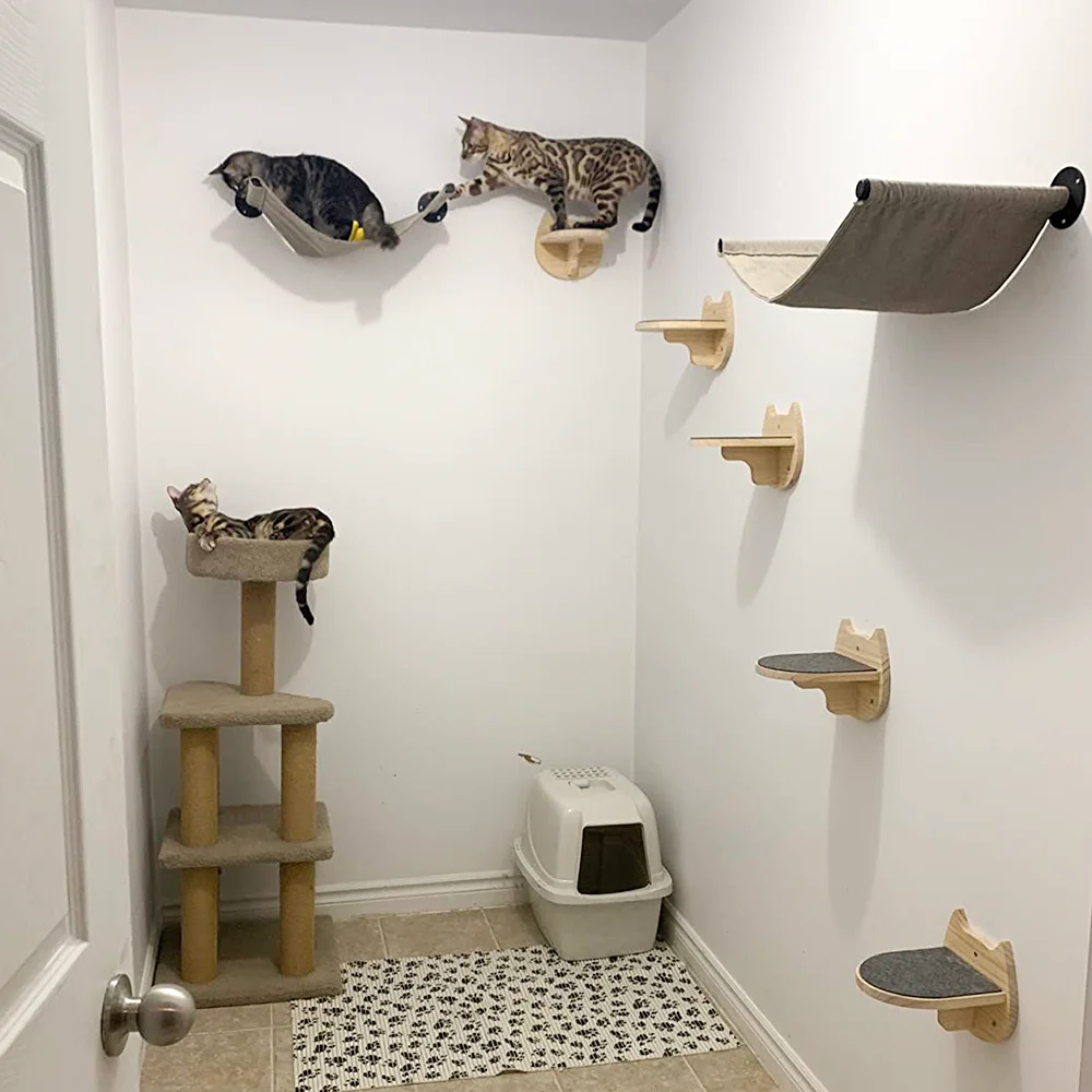 Cat Wall Mounted Furniture Climbing Shelf Wall Steps Stairway With Sisal Rope Scratching Grinding Claws Toy for Most Kitten Cats