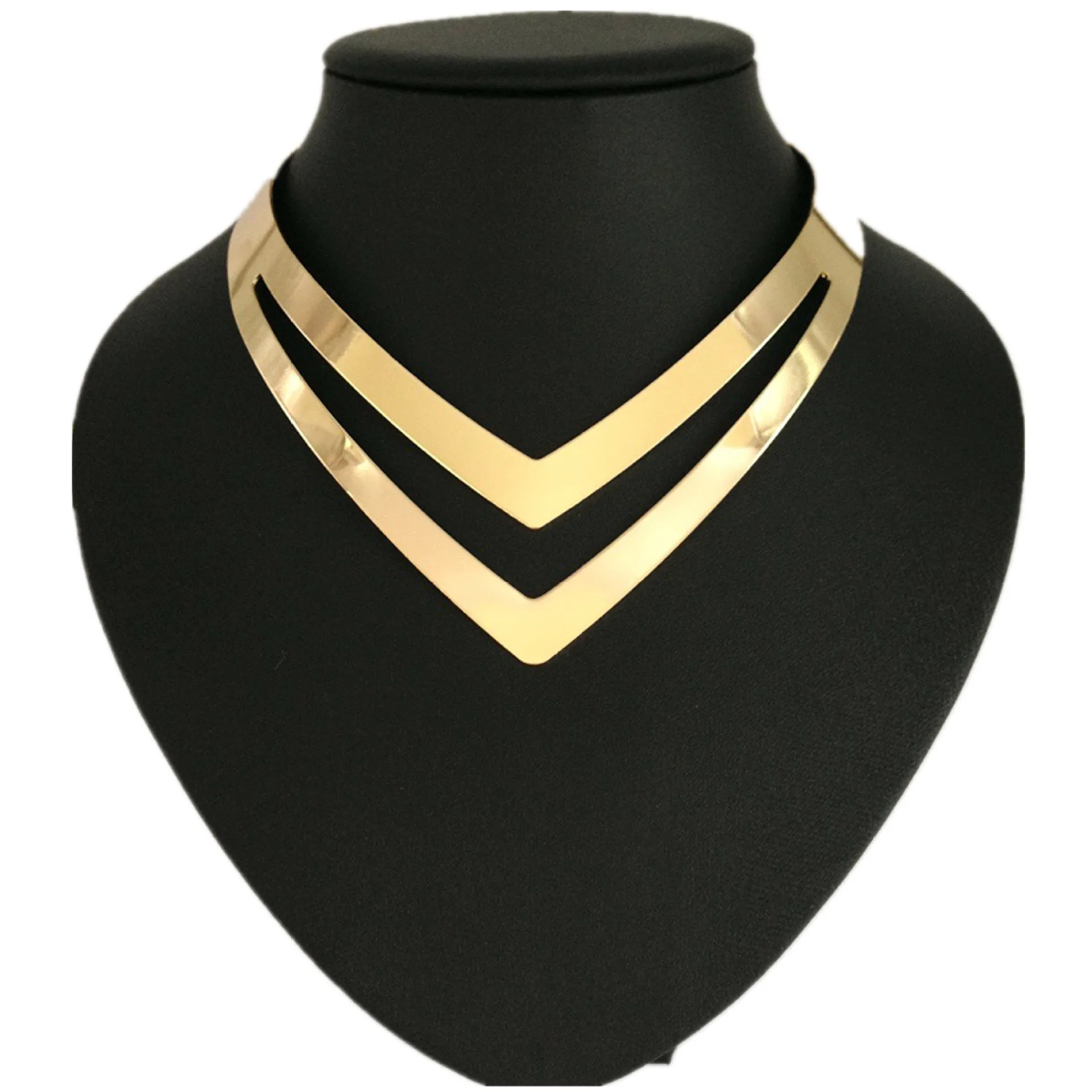 XZ7398 AliExpress Hot Selling Alloy Texture Double Layer V-Neck Clavicle Chain, Metal Jewelry Necklace Necklace