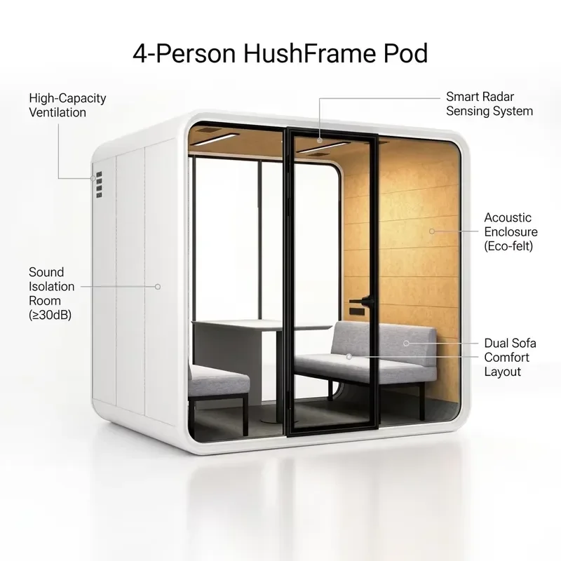 4 Person Soundproof Room Enclosure Collective Lounge Space Modern Meeting Room Prefabricated Privacy Cabin for SGS