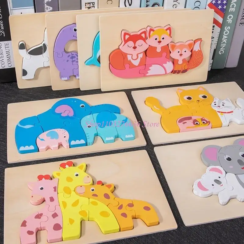 R6FD Houten dierenpuzzel voor kinderen Hersentraining Grappig draagbaar kinderspeelgoed