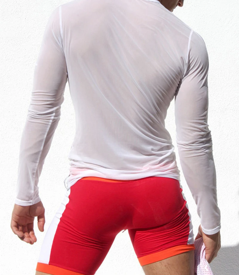CLEVER-MENMODE Unique T-shirt Men Sexy Transparent Long Sleeve Tees Tops T Shirt Undershirt See Through Fitness Slim Casual image 6