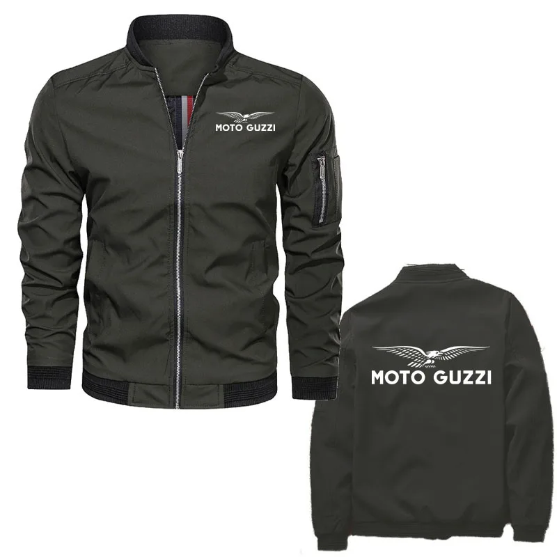 Chaqueta militar de Color sólido para hombre, ropa de Moto guzzi, prendas de vestir exteriores con cremallera, primavera y otoño, Harajuku, 2024