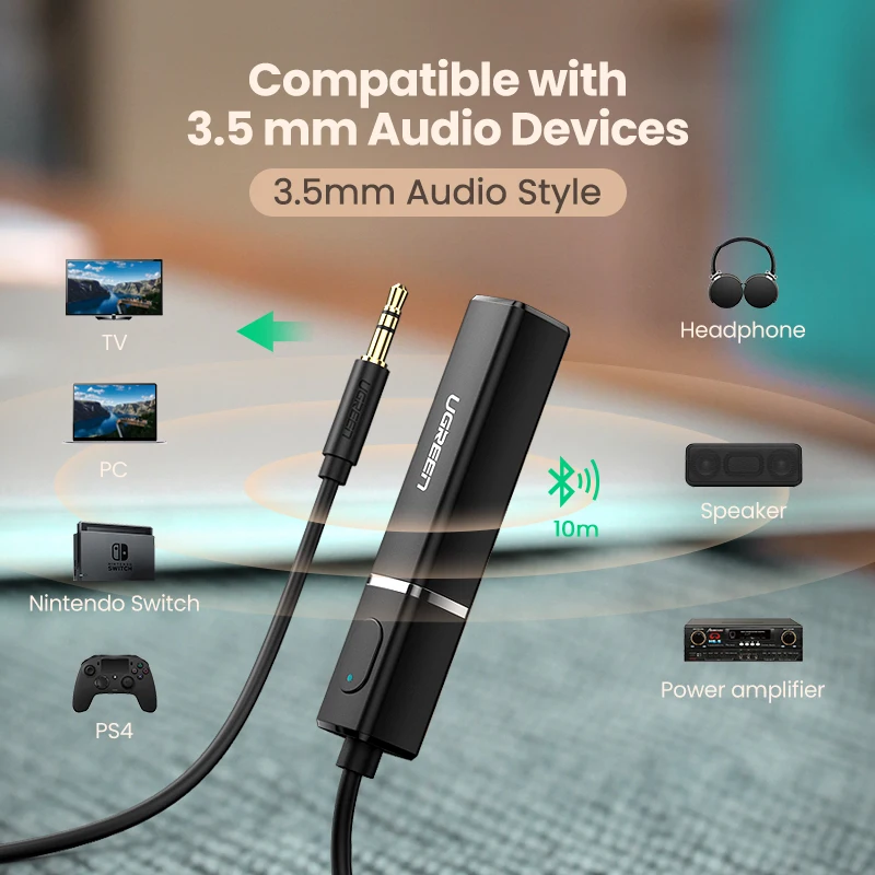 UGREEN Bluetooth 5.0 Transmitter TV Headphone PC APTX LL Adapter 3.5mm Audio Music Wireless Transmitter