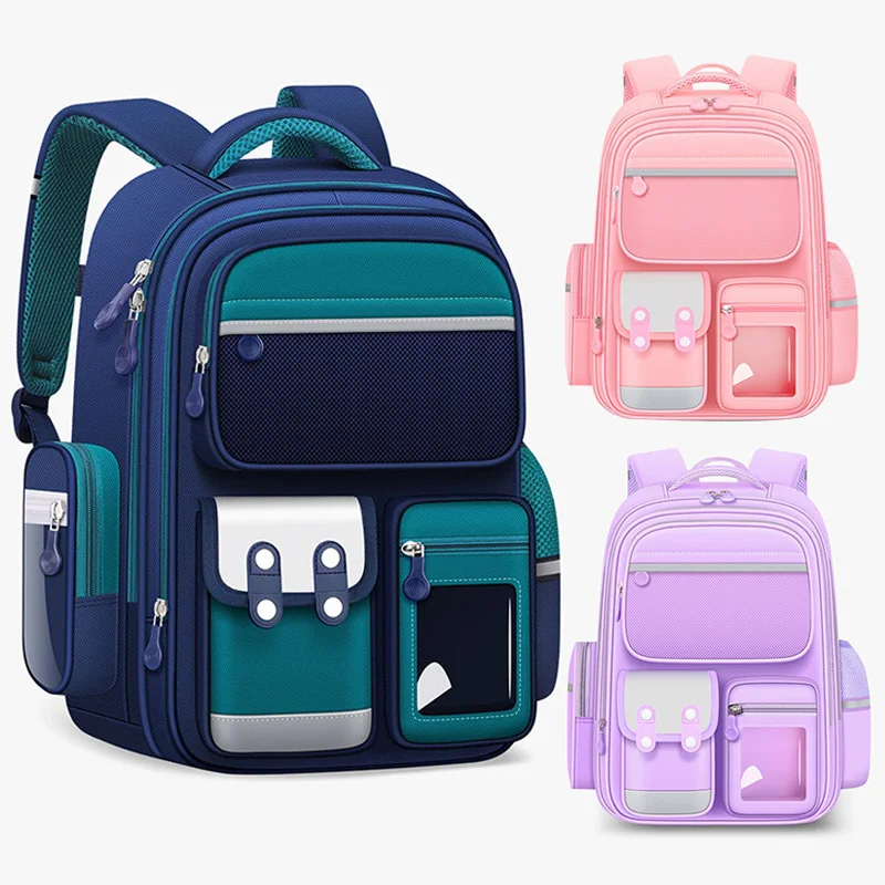 

School Bag with Card Slots Pocket Large Capacity School Backpack Reflective Design Travel Bag for Teenage Kids Boys Girls