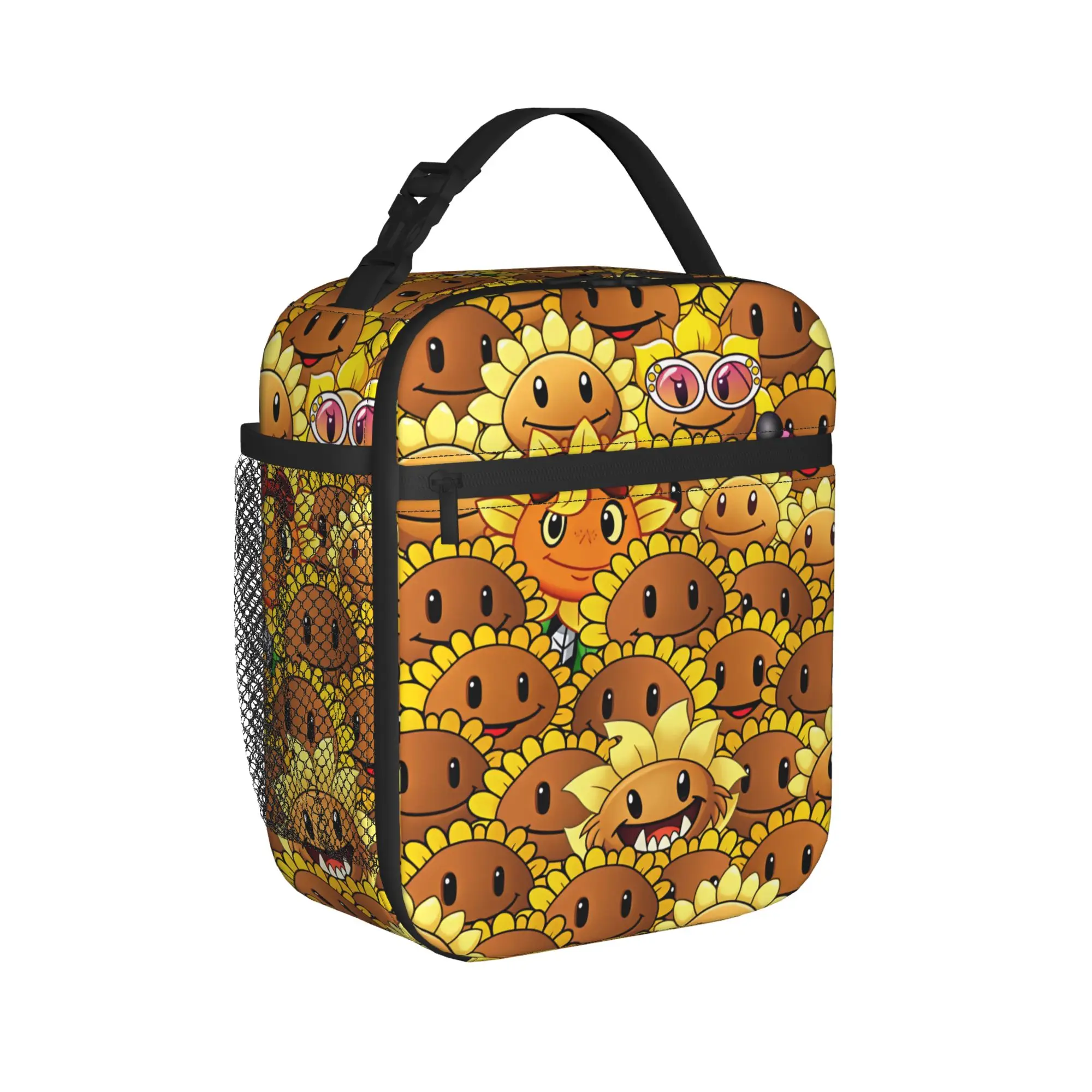 Plants Vs Zombies Sunflower Lunch Bag Vintage Lunch Box Travel Zipper Thermal Tote Handbags For Unisex Oxford Graphic Cooler Bag