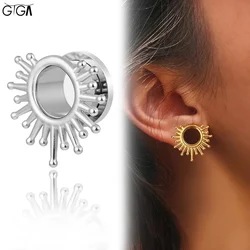 Giga 2Pcs Cool Ray Ear Tunnels Plugs 316 Stainless Steel Expander Screw Back 8mm-16mm Gauges Earrings Body Piercing Jewelry