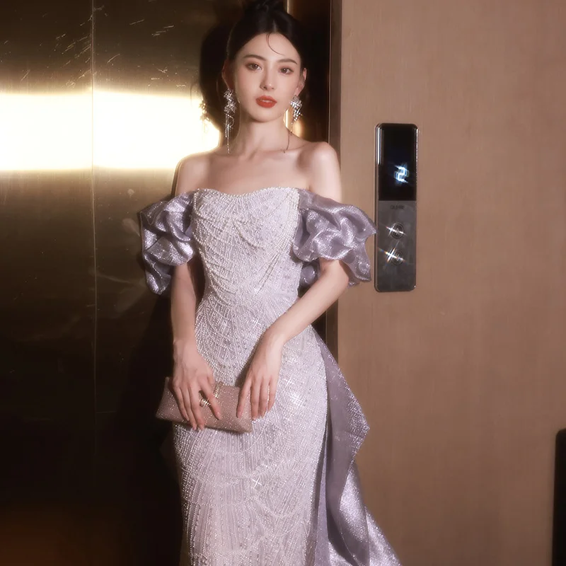 Roxo elegante vestidos de casamento feminino vintage fora do ombro sem alças sem mangas vestido de noite sereia festa vestidos formais