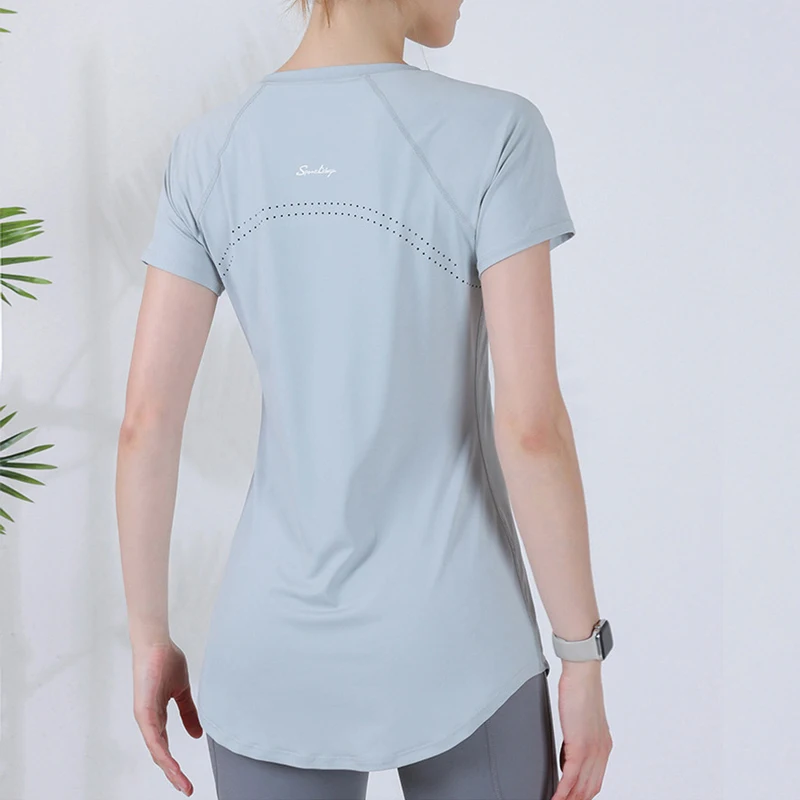 Yoga Sport Top For Women Short Sleeve Shirts Cover Hip Gym Shirt Fitness Workout Pilates Wear Fitted Tops Quick Dry Blouse