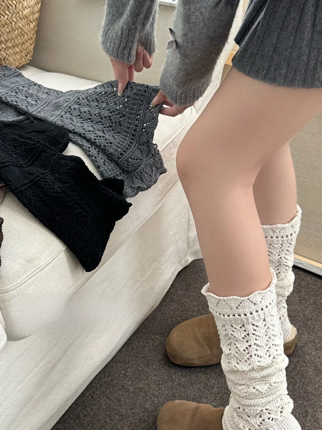 Retro Japanese Knitted Woolen Leg Socks Women's Internet Famous Spring Autumn White over Knee Boots Matching Long Tube Socks