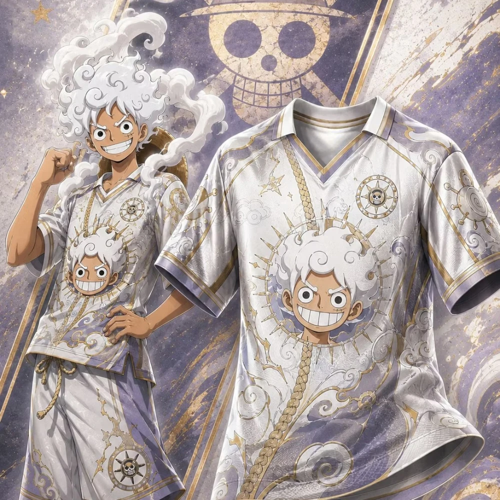 New White Special Edition ONE PIECE Luffy Short Sleeve Collar Business Polo Shirt Men's Women's T-shirt Oversized Sports Jersey