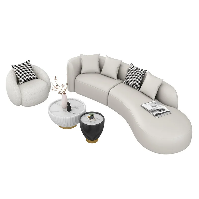 

&c Nordic Style Arc Fabric Sofa Chair Simple Design Set for Small Family Hotel Reception Office Negotiation Single or Sectional