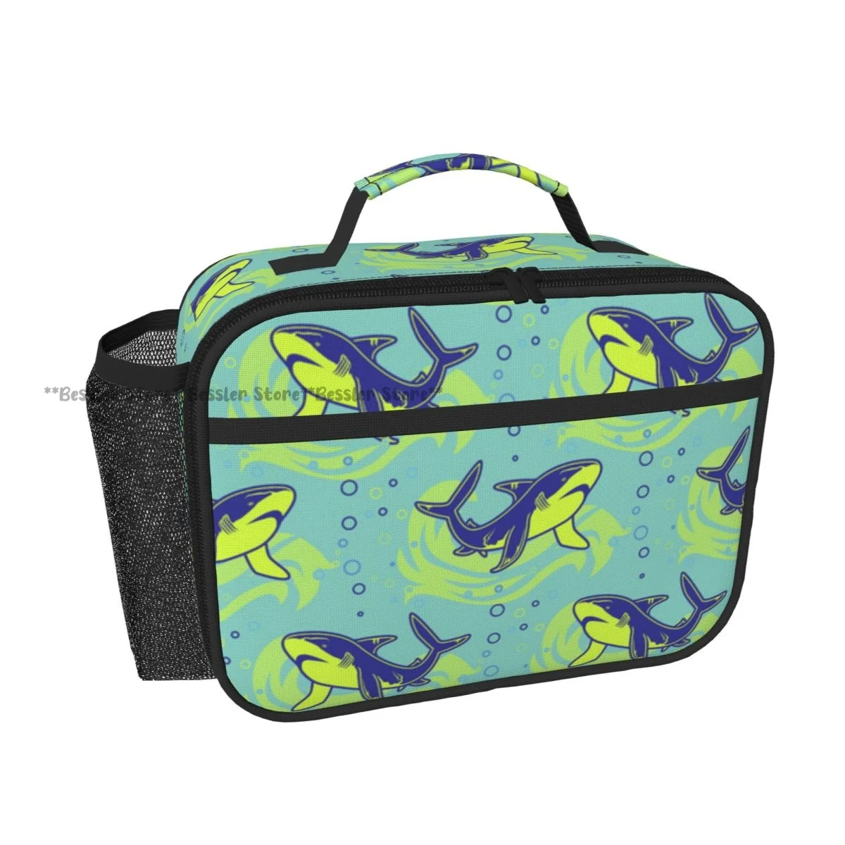 Hand Tote Insulated Lunch Bag Abstract Sharks Funny Thermal Bento Box Handbag for Picnic