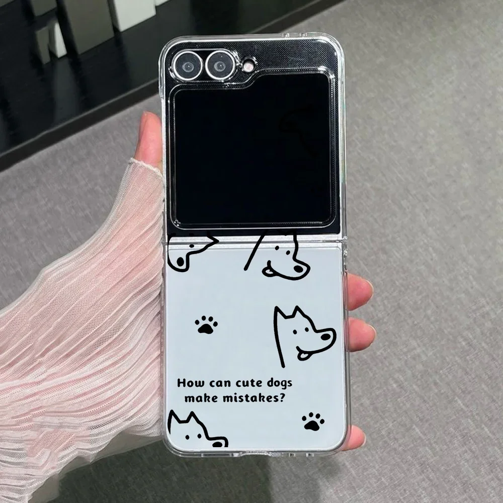 Simple Line Cat Dog Clear Case for Samsung Galaxy Z Flip 5 ZFlip 6 ZFlip 7 Transaprent Cover for Samsung ZFlip 4 Z Flip 3 Fundas