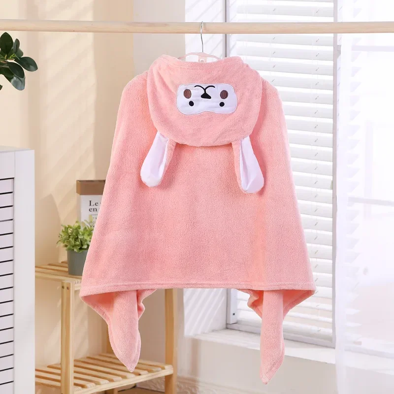 Coral Fleece Kids Bathrobe Cartoon Baby Bath Towel Soft Absorbent Boys Girls Beach Towel Hooded Towels Cloak