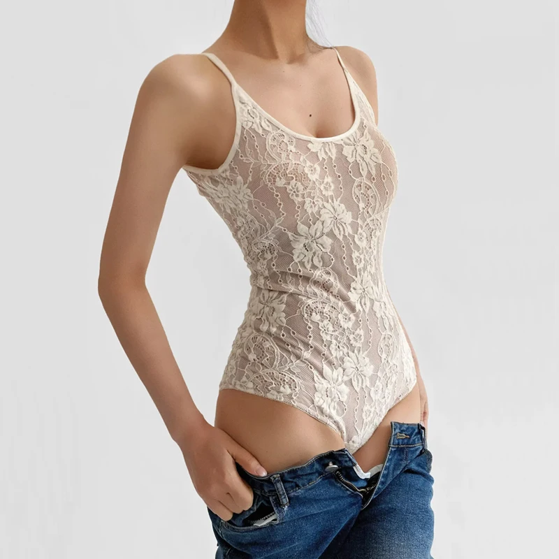 Women's Cami Double Layer Lace Bodysuit With Low Back Detail