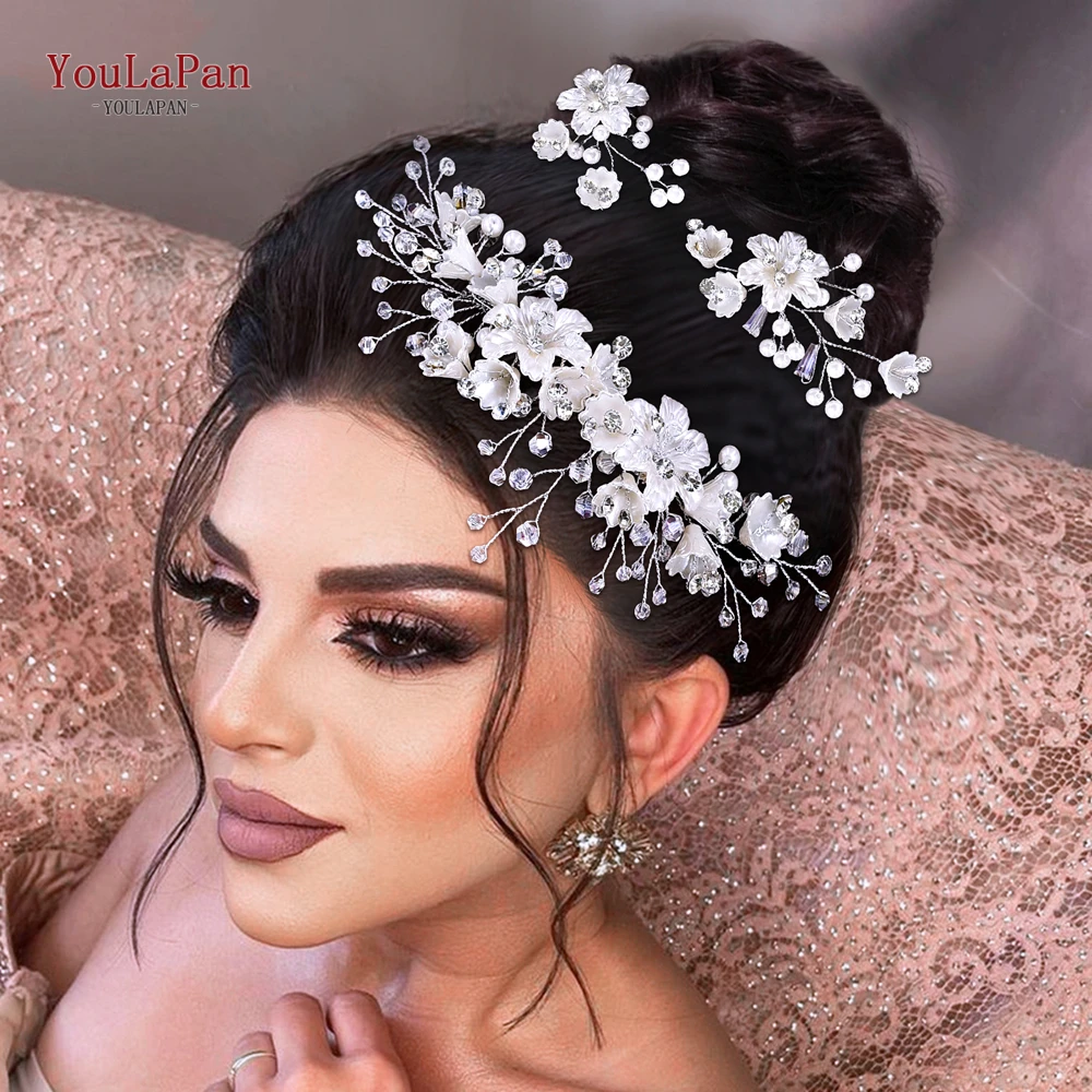 YouLaPan Bride Flower Hair Comb Setting Bridal Wedding Bling Crystal  Hair Jewelry Hair Pins Hair Accessories Women Tiara HP755