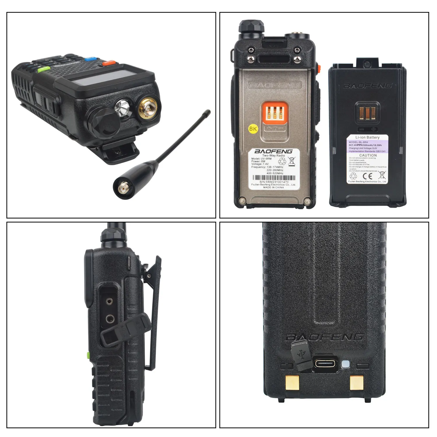 Baofeng UV-5RM 8W 999Ch Air Band FM Multibands Walkie Talkie One Key Frequency Copy Scrambler Vox Type-C Charging Two Way Radio