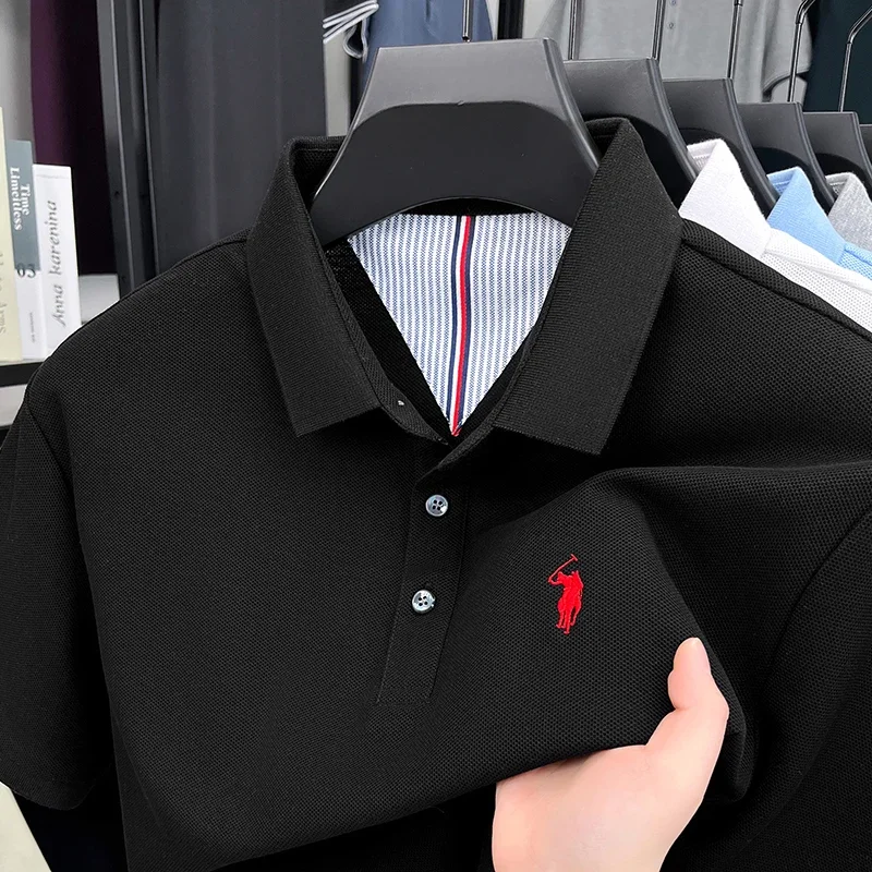 2026 Summer Men's High End 100% Pure Cotton Polo Shirt Pony Embroidery Short Sleeve Golf Business Casual Lapel Fashion Top