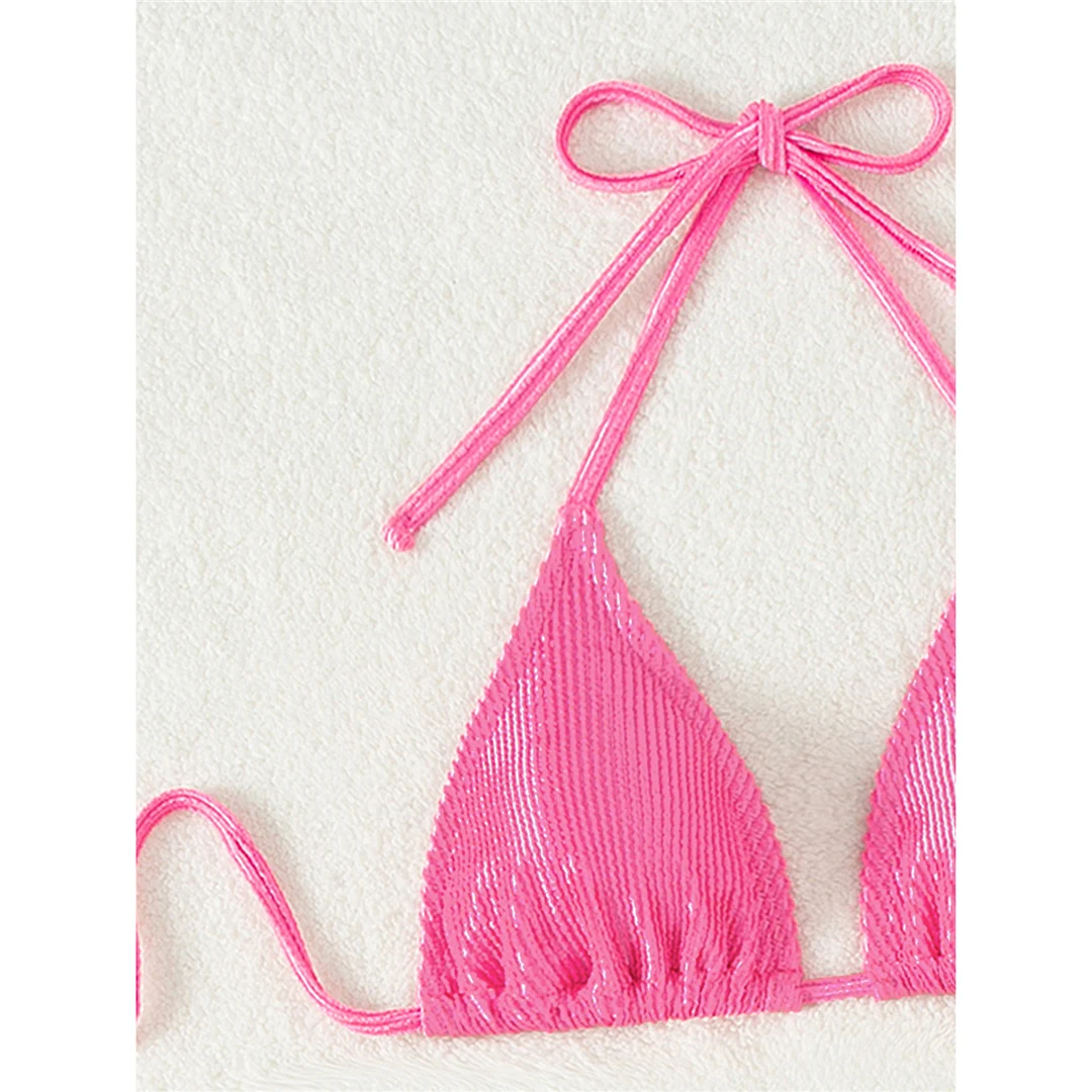 Neuer Bikini mit Diamant-Strasssteinen, geripptem Oberteil und Halterneck, Damen-Badebekleidung, zweiteiliger Bikini-Set, Badeanzug, Badebekleidung, Modell V5391 – Detail 13