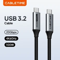 CABLETIME Gen 2 USB C Cable 20Gbps 4K PD 100W Charging USB 3.2 Cable for Acer Dell XPS USB C Smart Devices Laptop C414