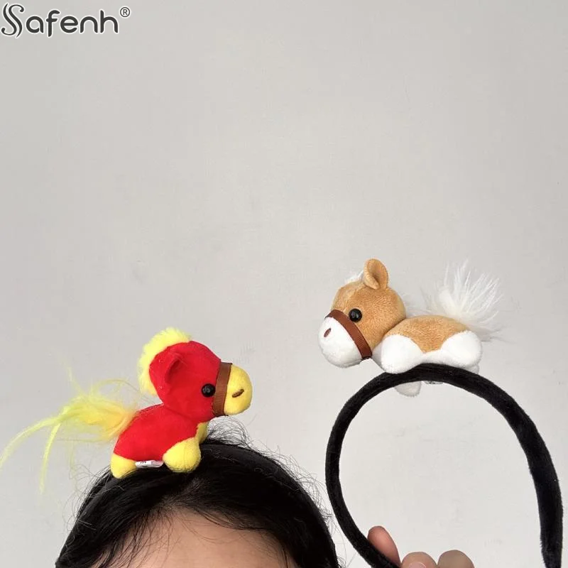 かわいい小さな馬のぬいぐるみリストバンド、スナップブレスレット、子供へのプレゼント、ぬいぐるみ馬、女性用ヘッドバンド