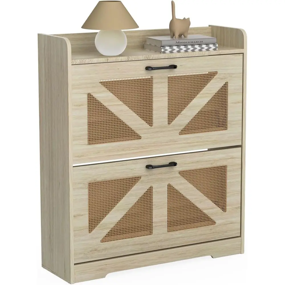 خزانة تخزين الأحذية قائمة بذاتها مع أدراج قابلة للطي، مقبض معدني، أقدام خشبية، رف أحذية نحيف للمدخل، البهو، المدخل، Nat