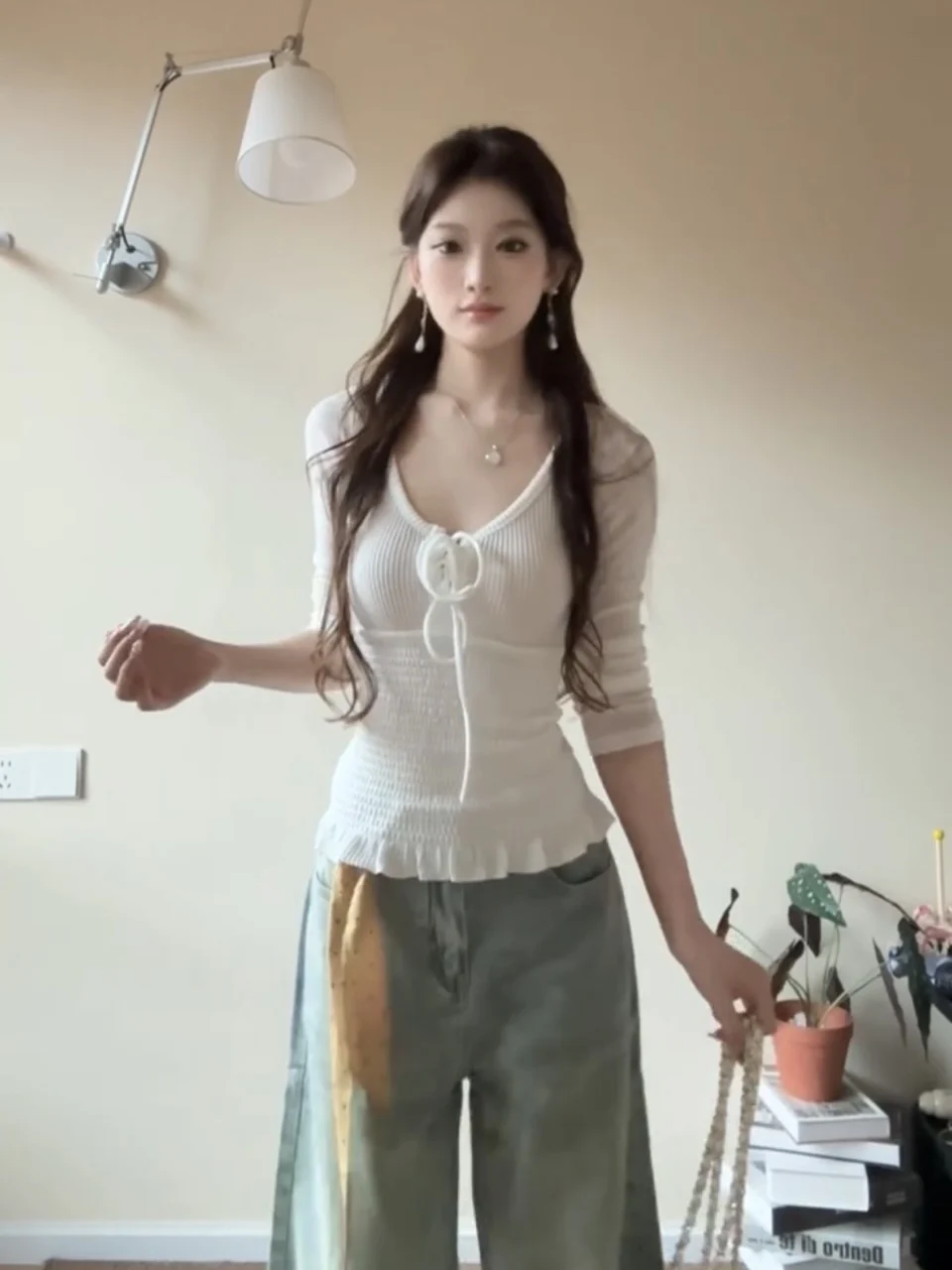 Koreański sweter z dzianiny, długi rękaw, damski, na wczesną jesień, wyszukany, czysta pożądanie, styl spicy girl, podkreślający talię, ort irt