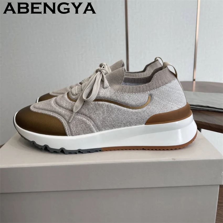 Men New Multicolour Knitted loafers Shoes Round Toe Lace Up Elastic Sneakers Shoes Man Summer Baroque Fashion Trainer Flat Shoes view 3