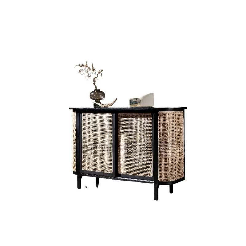 

sliding door, TV cab inet, storage high cab inet, modern simple rattan side storage entryway