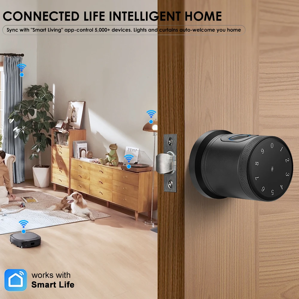 Tuya Devices Bluetooth Smart Fingerprint Recognition Door Lock Smart Home Automation Knob Digital Electronic Lock App Control