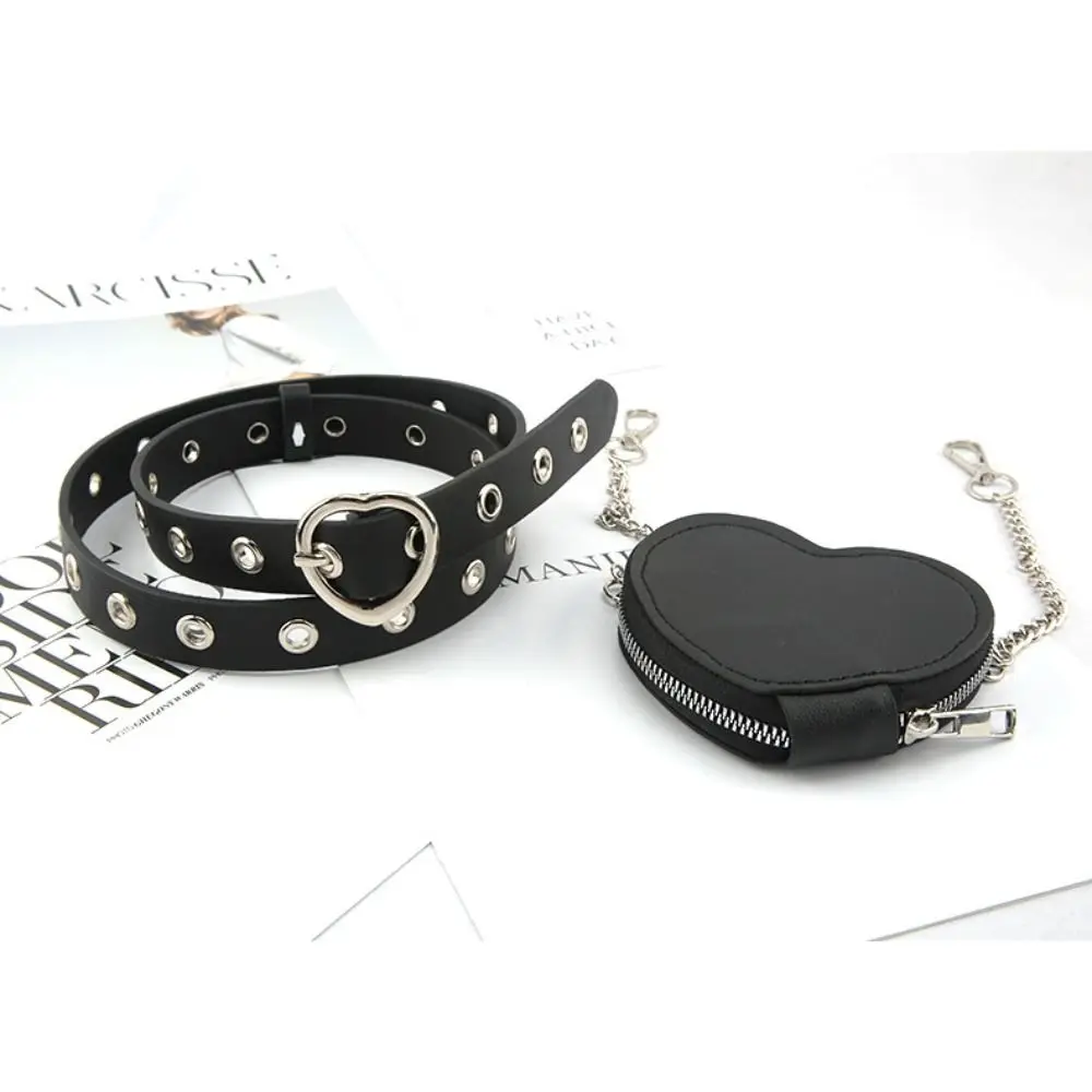 Sweet Heart Metal Gesp Pu Lederen Heuptas Y 2K Gothic Love Heart Fanny Packs Verstelbare Afneembare Tasriem Met Tas Dames