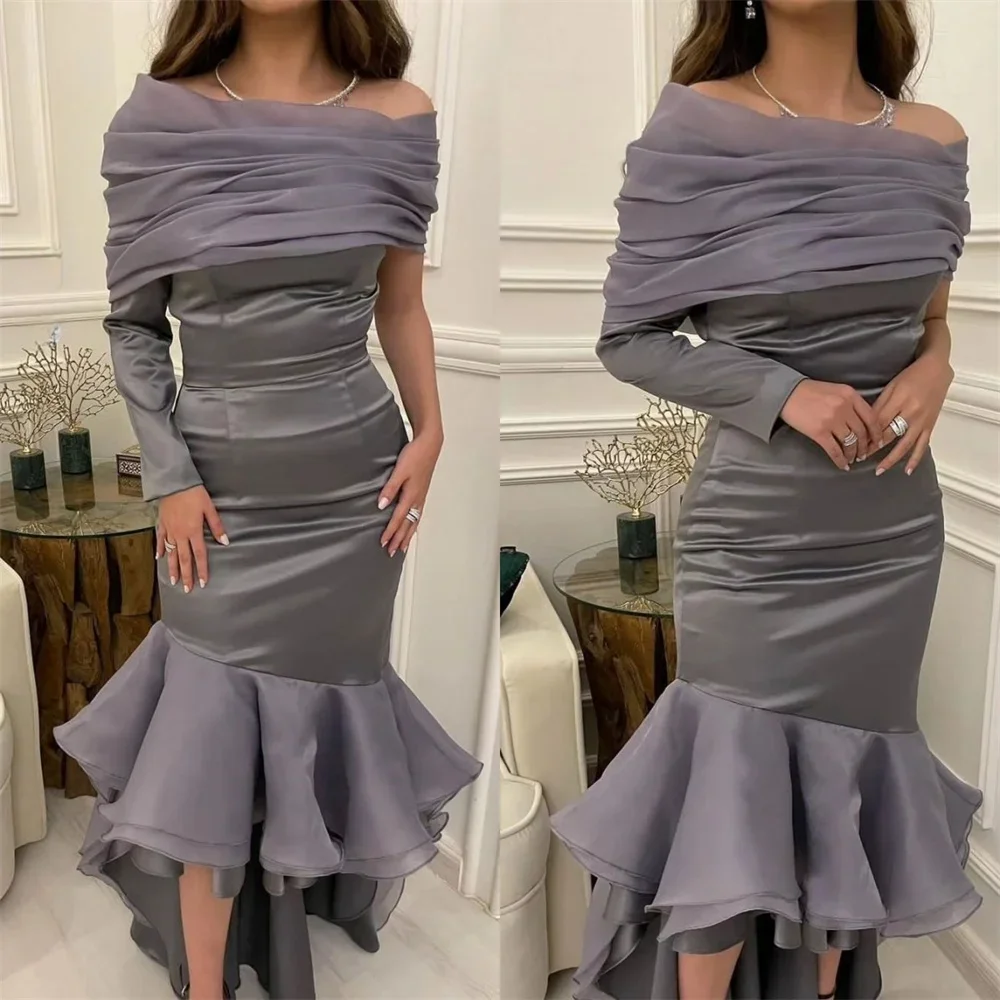 Customized Formal Dress Evening Dearin Bateall Mermaid Tea Length Skirts Fold Layered Tulle Ruffle Bespoke Occasion Dresses Prom