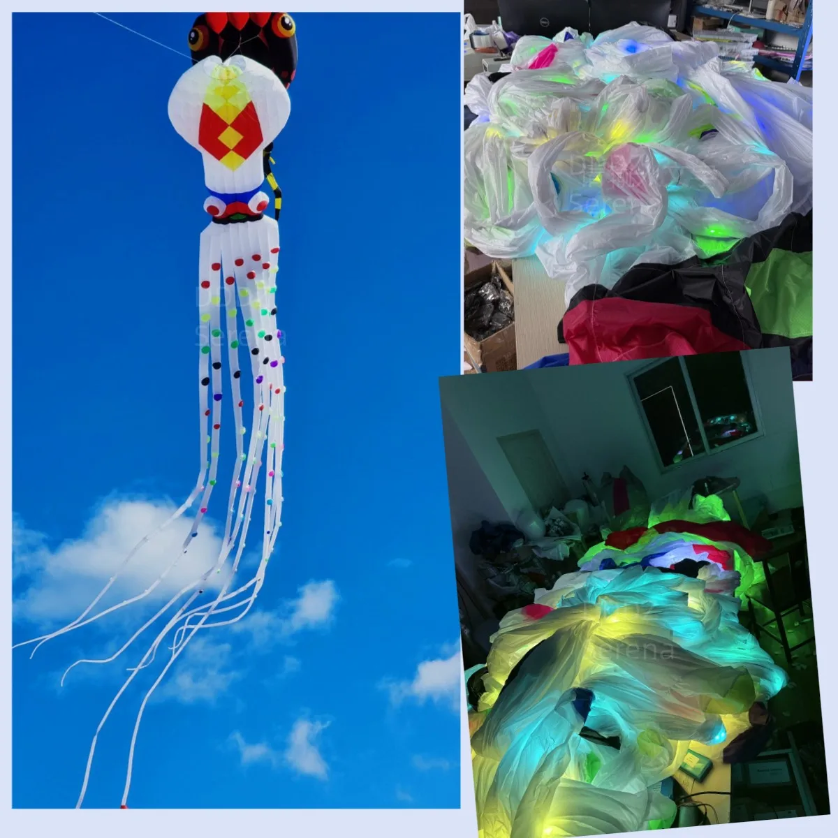 DDDZ 35m LED  squid 30D ripstop nylon fabric show Kite night flying pendant Inflatable Kite with battery and remote control