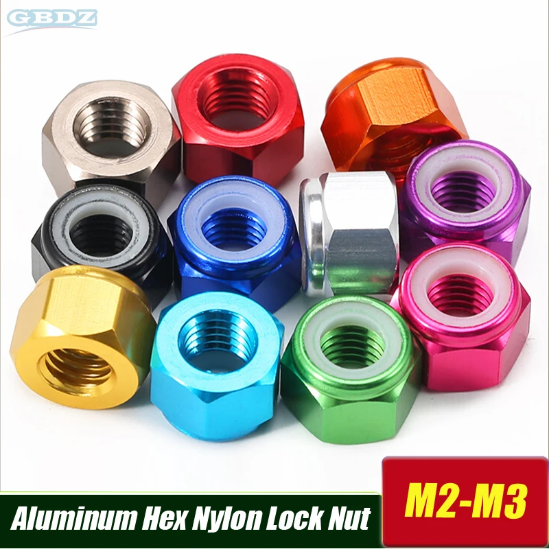 

5Pcs M2 M2.5 M3 Anodized Multi-Color Colourful Aluminum Hex Nylon Lock Nut Lock Self locking Back Nylon Ring Color Screws