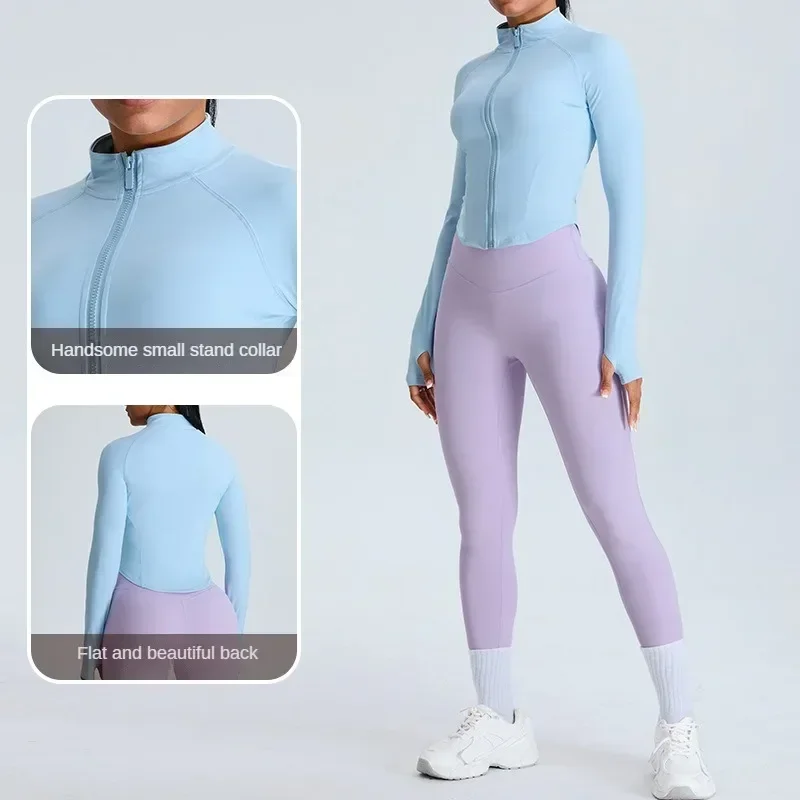 Autumn New Slim-fit Yoga Jacket Women's Stand-up Collar Outdoor Running Yoga Clothing Longsleeved Zipper Cardigan Fitness Jacket