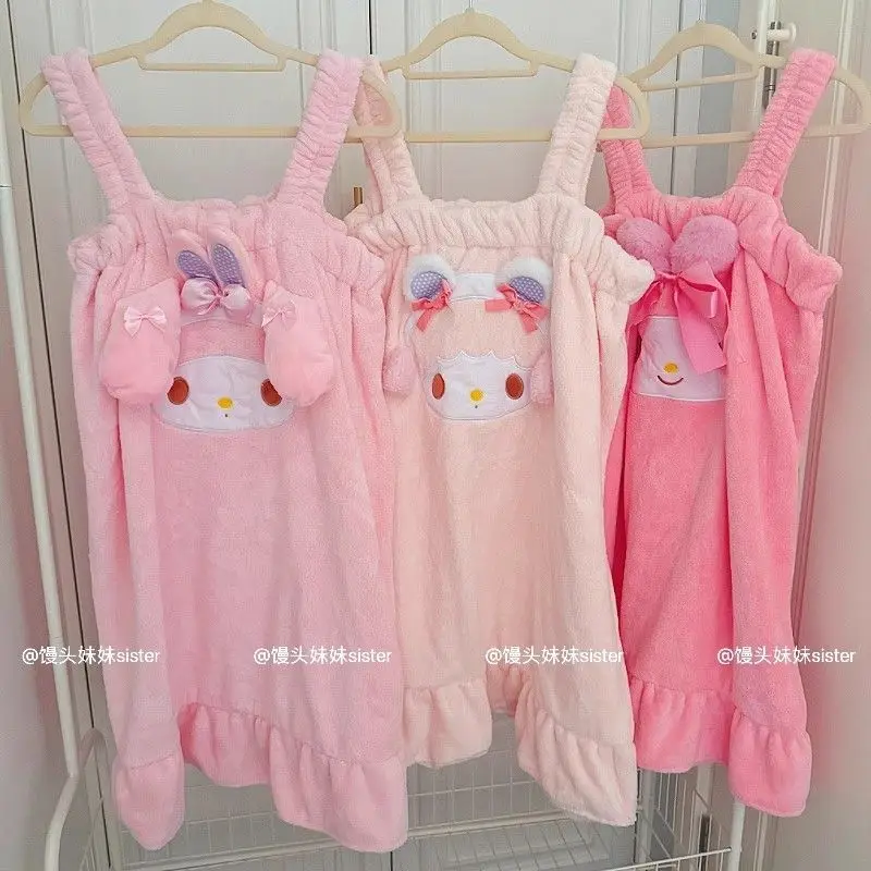

Cute Sanrio Coral Fleece Bath Robe My Melody Pink Dorm Sleepwear Mid Length Kawaii Cartoon My Sweet Piano Bath Towel Girl Gifts