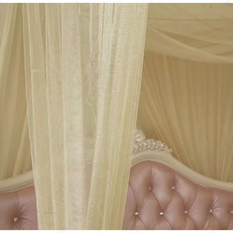 Elegant 4‑Post Mosquito Net Bed Canopy Set, Beige, Fit Full / Queen / King Size Bed