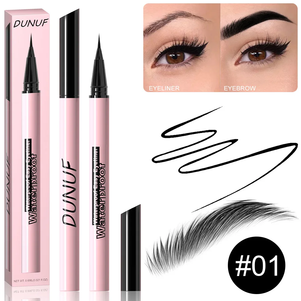 Profesjonalny płynny eyeliner w dwóch kolorach, trwały przez 24 godziny, wodoodporny, szybkoschnący, odporny na rozmazywanie i wilgoć, nie blaknie, idealny do ćwiczeń i pływania.