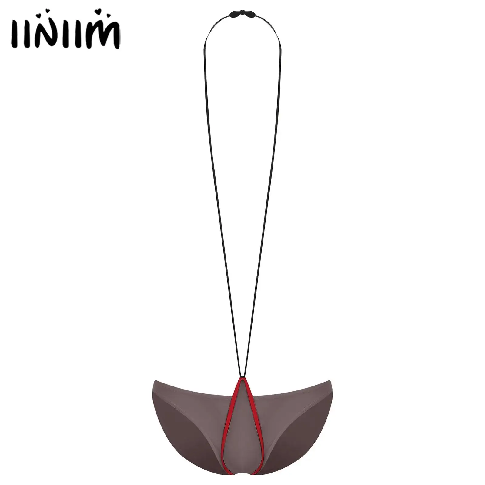 

Mens Lingerie Sheer Mesh Briefs Front Opening with Halter One Piece Color Block Trim Sexy Mankini Underwear Tempting Costume