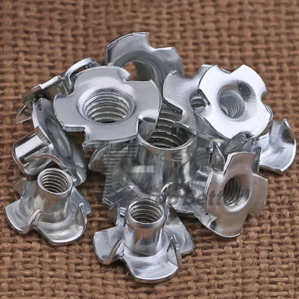 

Galvanized Four-Claw Nuts M3 M4 M5 M6 M8 M10 1/4-20 Carbon Steel Four-Point Impact Nuts Insert T-Nut for Wood Furniture Hardware