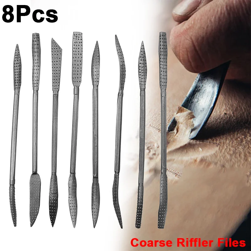 8Pcs 190mm Wood Working Rasp Riffler Files Set Carbon Steel Double Ended Coarse Rasper For Wood Carving Cutting Parts Hand Tool