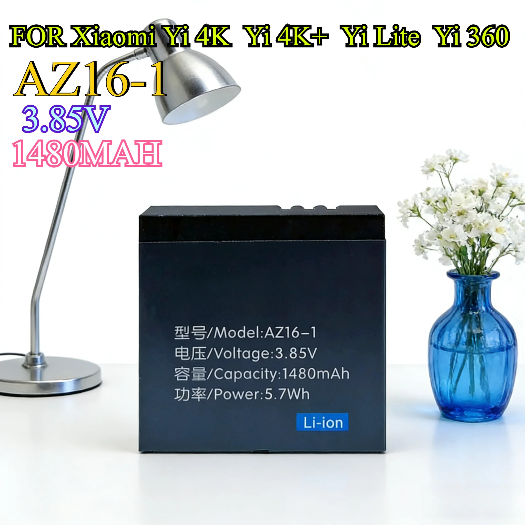 بطارية بديلة 1480 مللي أمبير AZ16-1 لكاميرا الحركة YI 4K حزمة طاقة ليثيوم أيون لـ YI 2nd Gen 4K/4K + ملحقات الكاميرا الرياضية #1