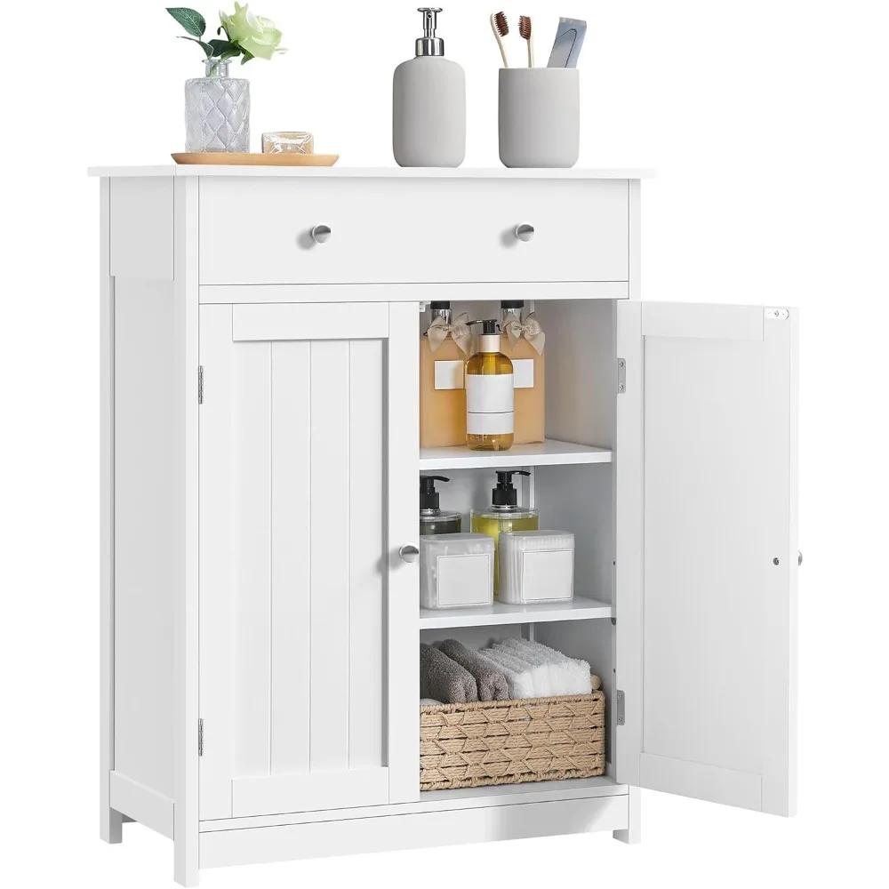 

Independent bathroom cabinet with 1 drawer, 2 doors and adjustable shelves, wooden entrance storage cabinet