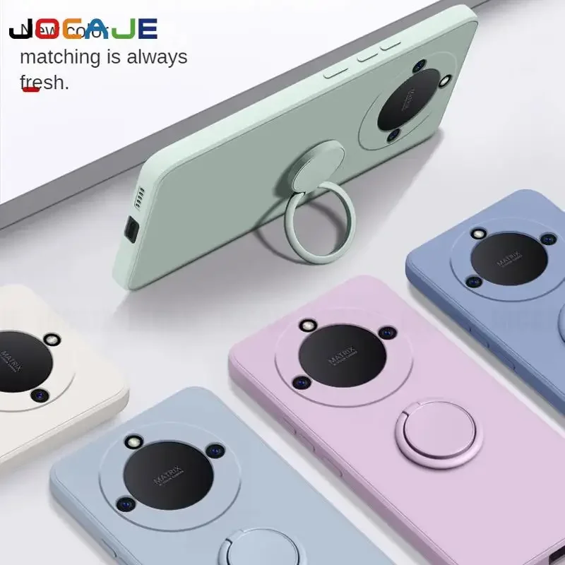 For Realme 11 Pro Plus Liquid Silicone Ring Stand Phone Cases For Realme 13 Pro Plus 12X 12 Plus Lanyard Magnetic Soft Cover