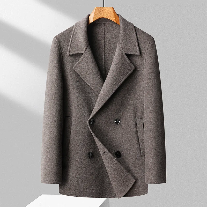 

Men's New Handmade Double-sided Woolen Overcoats, Double Breasted Business Casual Long Jacket, Warm Cashmere Trench Coats