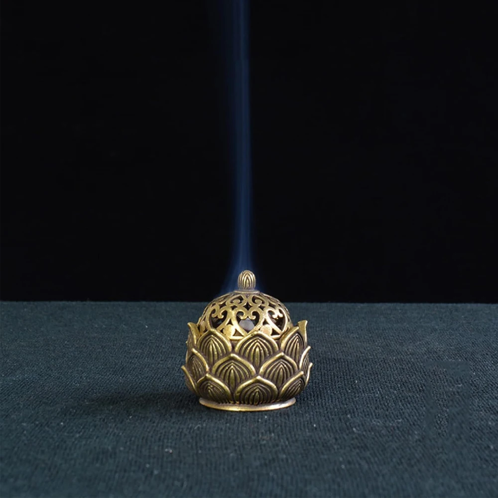 Incense Burner Feng Shui Lotus Zen Coil Holder Censer for Aromatherapy Tea House Meditation Tabletop Decoration