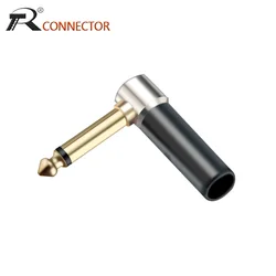 6.35mm 2Poles Mono Male Plug Right Angle Wire Connectors Gold Plated Jack 6.35MM Plug Microphone Connector