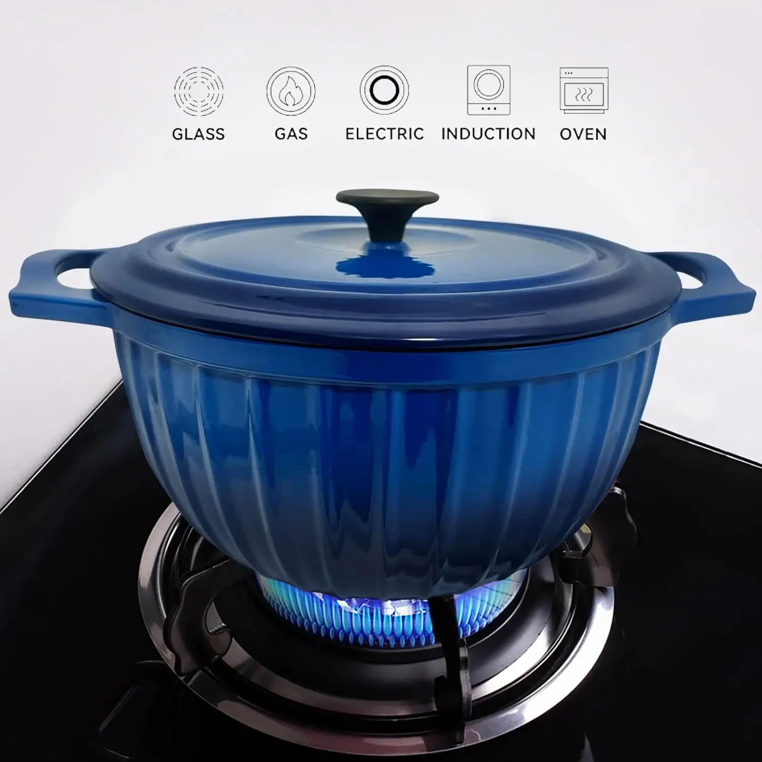 5 Quart Cast Iron Dutch Oven Pot with Lid, enameled cast iron pot, blue dutch oven, porcelain cast iron dutch oven, pot with lid