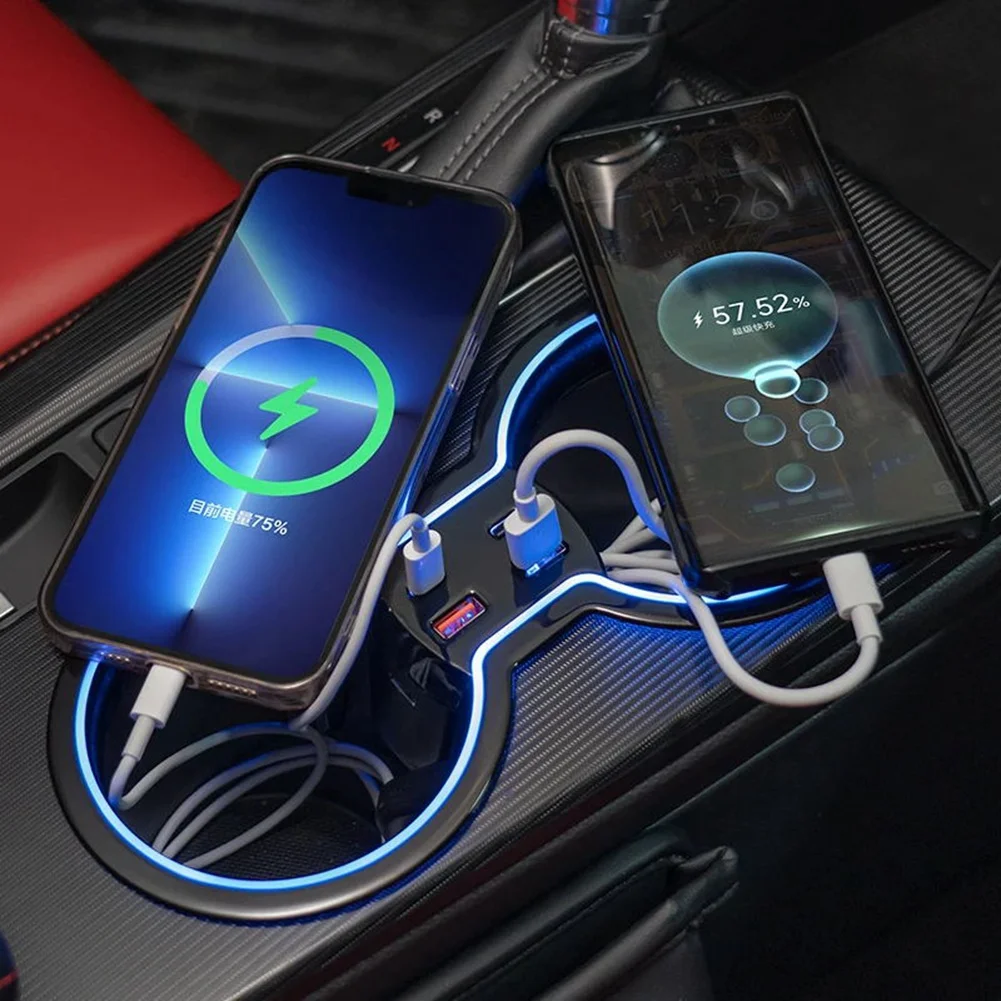 Compatible Car Water Cup Holder Ambient Light for 11th 2021-2024 Hatchback Central Control Fast Charging Expansion Dock