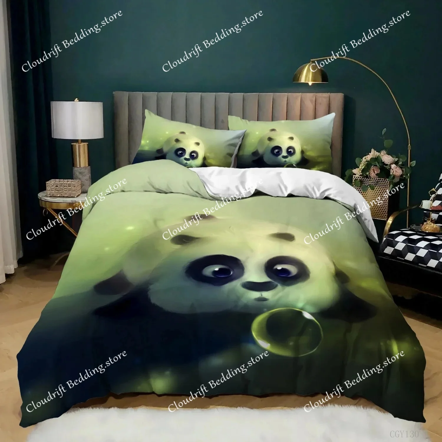Panda Duvet Cover Cartoon Panda Printed Bedding Set For Boys Girls Microfiber Cute Animal Comforter Cover Full Size